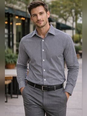 Nick Graham Modern Fit Shirt 16 32 Black White Stripe Stretch Dress Shirt